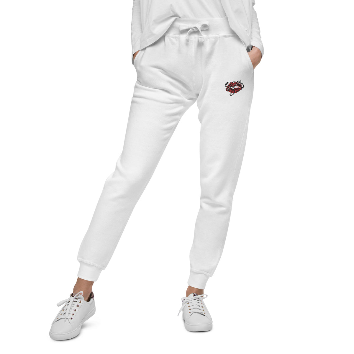 Cream Embroidered Sweatpants